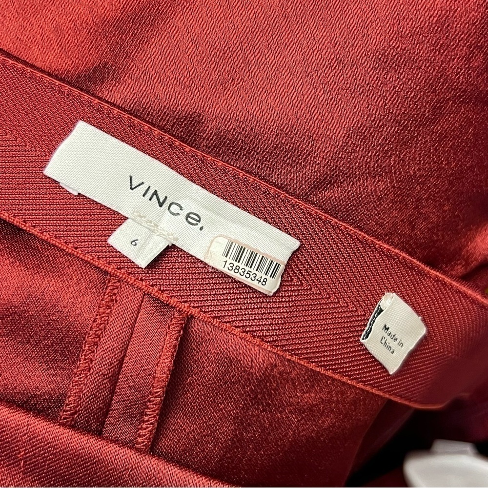 VINCE Crimson‎ Satin High Rise Wide Leg Flowy Flare Trouser Pants 6 - Picture 6 of 9